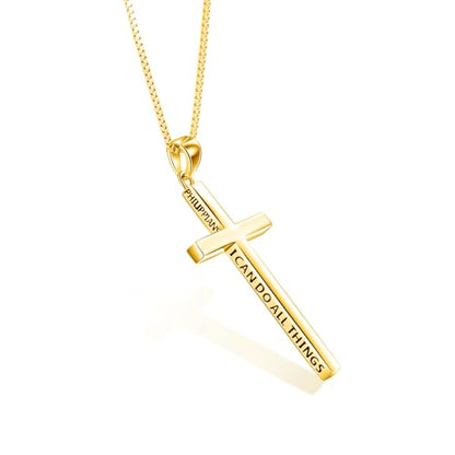 POPLYKE Cross Necklace 925 Sterling Silver Philippians 4:13 I Can Do All The Things Inspirational Necklace Gifts for Women Men 20+2'' - color: Gold