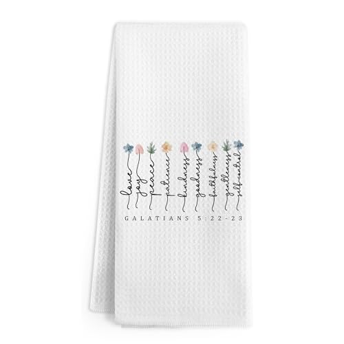 Galatians 5:22-23 Kitchen Towels, Christian Bible Verse Floral Hand Towels, Religious Scripture Decorative Hand Dish Tea Towel for Kitchen Bathroom Decor,Christian Gifts for Women,16x24 Inch - color: Bible