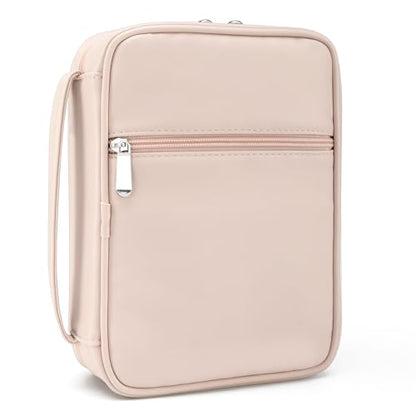 Small Bible Cover Case for Women and Men, 9x6 PU Leather Bible Sleeve, Compact Travel Bible Carrier Bag with Front Pen Holders, Zipper Closure, Inner Pockets - Beige - color: Beige, size: 9''x6.5''