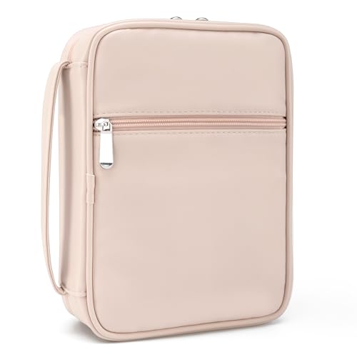 Small Bible Cover Case for Women and Men, 9x6 PU Leather Bible Sleeve, Compact Travel Bible Carrier Bag with Front Pen Holders, Zipper Closure, Inner Pockets - Beige - color: Beige, size: 9''x6.5''