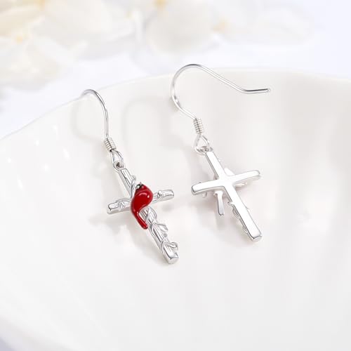 Yue Yuan Animal Plant Earrings for Women 925 Sterling Silver Butterfly/Cat/Jellyfish/Shell/Maple Leaf/Cardinal/Celtic Drop Earrings Silver Dangle Jewelry Birthday Anniversary Christmas Gift for Mother Wife - style: Cardinal