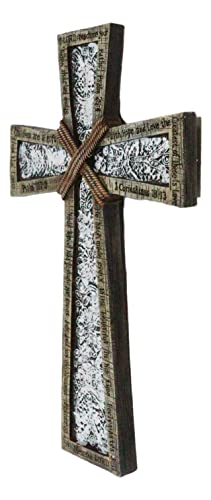 Ebros Gift 16" Tall Rustic Western Faux Wooden Holy Bible Scriptures with Braided Ropes and Ornate White Lace Stencil Antique Design Decorative Wall Cross Hanging Decor Plaque