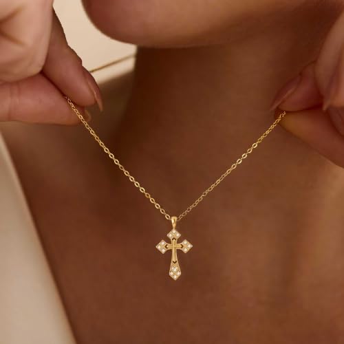 Cross Necklace for Women, Dainty Gold Necklace Tiny Cross Charm Necklace - color: Gold-Cross 2