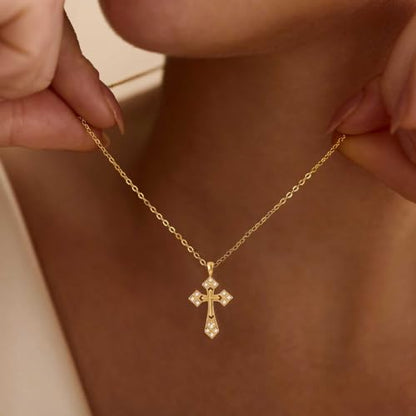 Cross Necklace for Women, Dainty Gold Necklace Tiny Cross Charm Necklace - color: Gold-Cross 2