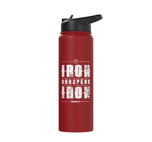 Iron Sharpens Iron Christian Gym Water Bottles Bible Verse Stainless Steel Insulated Water Bottle - color: Red