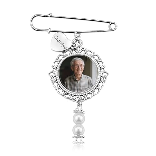 Wedding Double Picture Frame Brooch for Bride Grooms Boutonniece Pin for Wedding Bouquet - color: Grandpa