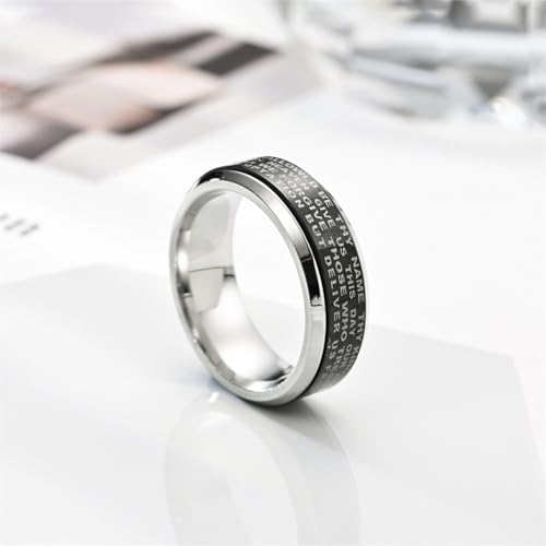 Fidget Spinner Lord's Prayer Ring Titanium Steel Christian Cross Bible Verse Ring, Anxiety Relief Religious Jewelry, Rotatable Prayer Fidget Accessory