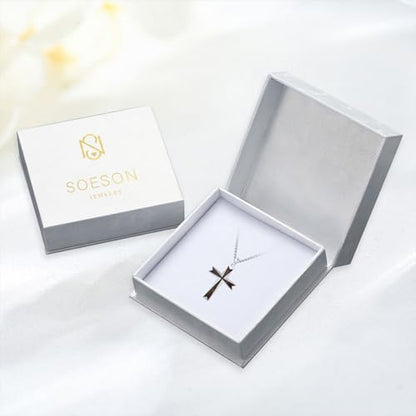 Cross Necklace for Men 925 Sterling Silver Cross Ebony Wooden Ankh Raven Praying Hands Crucifix Amulet Religious Jewelry Gifts for Men Women - color: Cross6