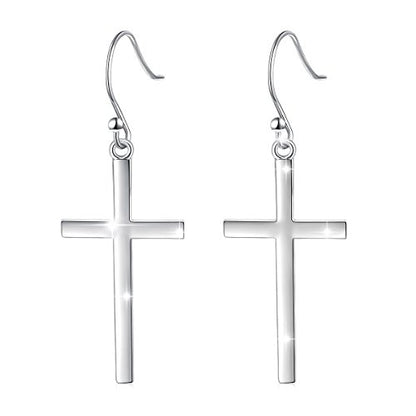 DAOCHONG S925 Sterling Silver Cross Dangle Earrings Religious Jewelry