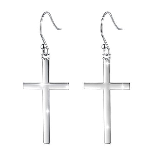 DAOCHONG S925 Sterling Silver Cross Dangle Earrings Religious Jewelry