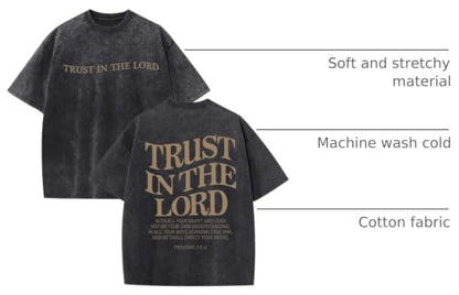 Wrenpies Mens Oversized Christian Shirts God Faith Jesus Religious Tshirts Trust in The Lord Bible Verse Tees Acid Wash Tops - color: Black, size: XX-Large