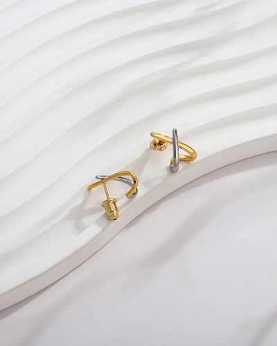 Small Two Tone Stud Earrings for Women Trendy Gold and Silver Minimalist Cross Earring Dainty Earrings Mixed Metal Jewelry Gifts for Daily Wear，3 Styles - style: Minimalist Studs-3