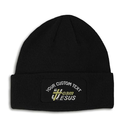 Patch Beanie Team Jesus with Cross Christian Christ Skull Cap Hats for Men & Women Winter One Size - color: Black Personalized Text Here