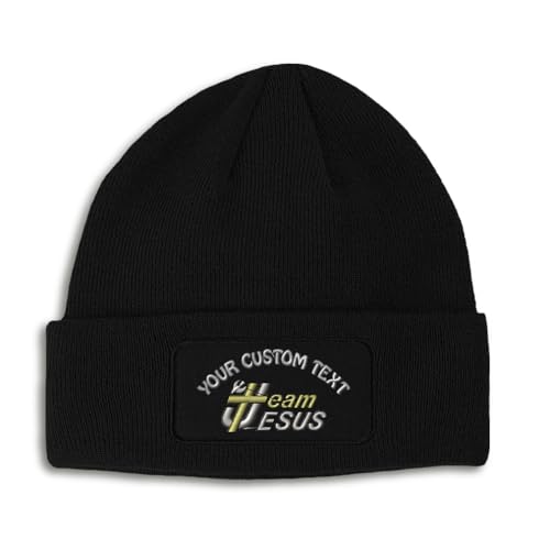 Patch Beanie Team Jesus with Cross Christian Christ Skull Cap Hats for Men & Women Winter One Size - color: Black Personalized Text Here