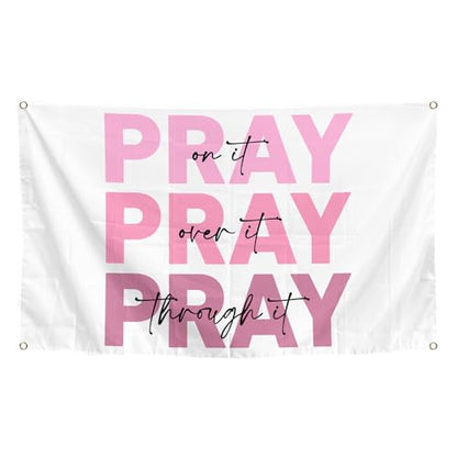 Pink Inspirational Decor Tapestry 3x5 Ft Pray on it Pray Over It Pray Through it Bible Verse Wall Art Christian Gifts for Women Dorm Room Wall Decoration