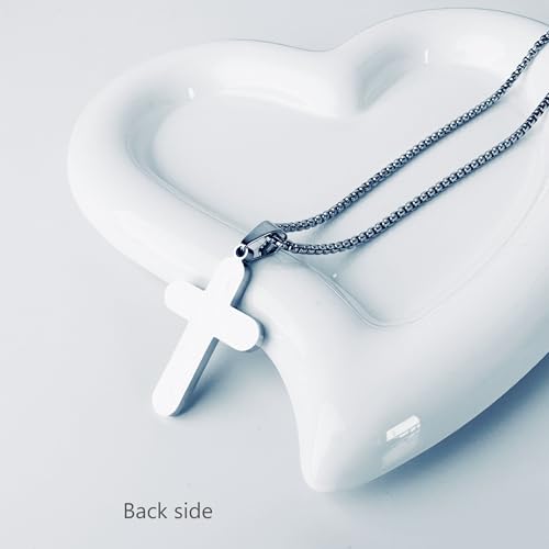 Stainless Steel Cross Necklace for Men & Women Polished & Matte Cross Pendant Unisex Religious Jewelry Gift Simple Christian Faith Jewelry