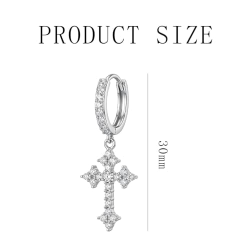 NEWITIN CZ Cross Earrings for Men Women 14K Gold Plated Huggie Hoop Earring - color: Silver A