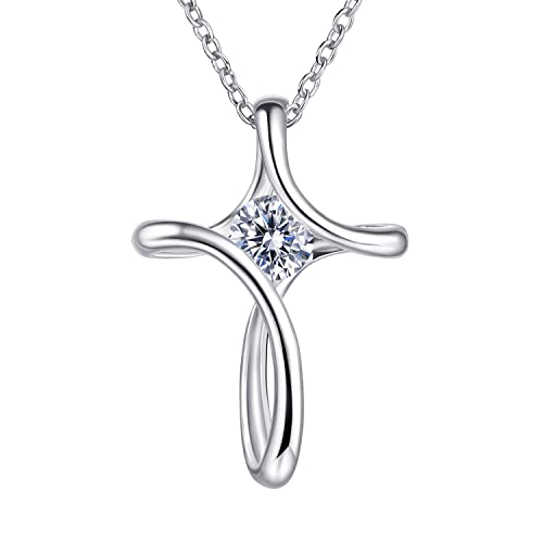 Cross Necklace for Women 925 Sterling Silver Birthstone Necklace for Women - color: 04-April-Diamond
