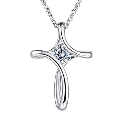 Cross Necklace for Women 925 Sterling Silver Birthstone Necklace for Women - color: 04-April-Diamond
