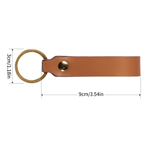 Genuine Leather Keychain for Car Home Key Ring Strap Holder Lanyard Women Men - color: Brown