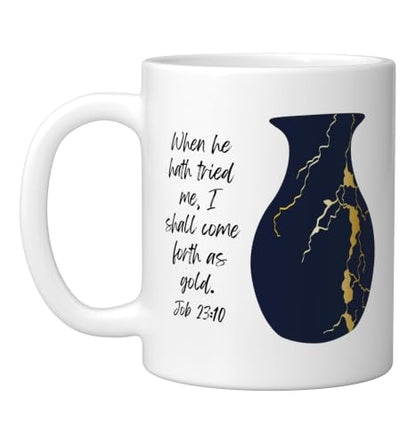 Bible Verse Jesus Christ Kintsugi Vase Gold Job Christian Ceramic Mug, White, 11oz - color: White, size: 11 Ounces