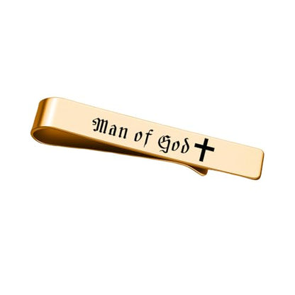 Novelty Mens Tie Clip for Wedding Graduation Gift for Him Son Grandson Birthday Christmas Gift Tie Clips for Dentist Pilot - style: man of god-gold