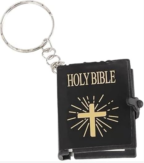 Miniature Holy Bible Keychain - Black Zinc Alloy Scripture Pendant with Cross Charm, Compact Christian Jewelry for Men and Women (Key Ring and Bag Accessory)