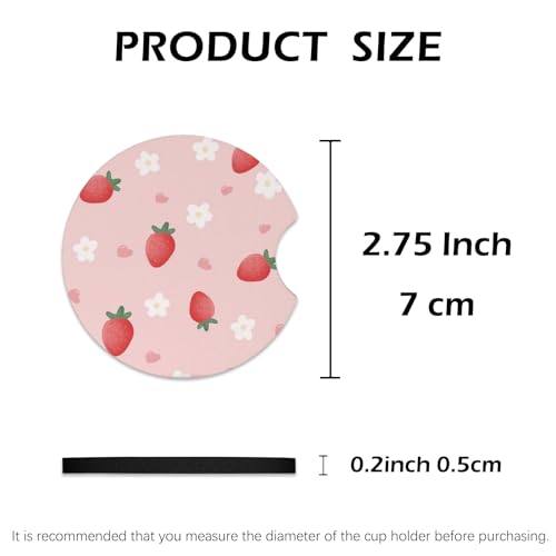 KARREAL 2 Pcs Car Cup Coasters - Cute Strawberry - color: Strawberry