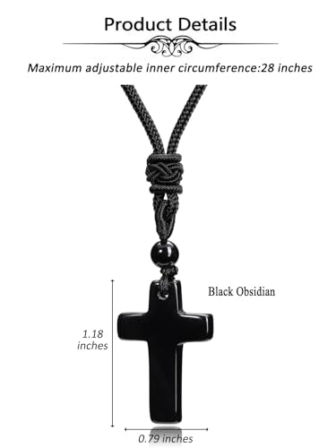 Top Plaza Healing Crystal Cross Necklace for Men - color: Tiger Eye Stone+Black Obsidian