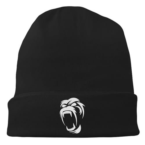 Black Flexible Classic Adult Beanie Cap for Men Women - Warm Knitted Hat for Winter, Chemo Cap Headwear - color: Gorilla Howl