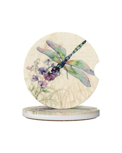 Ceramic Car Cup Coasters 2PCS - Dragonfly - color: Dragonfly
