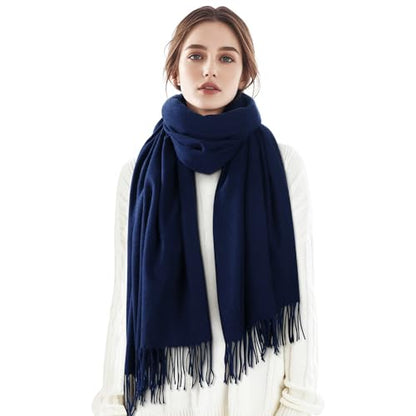 Clothirily Womens Winter Scarf, Oversized Long Blanket Plaid Shawl Wrap - color: Navy Blue