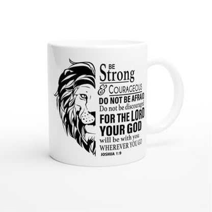 Christian Gifts Lion Ceramic Coffee Mug. Microwave and Dishwasher-safe Inspirational Scripture Coffee and Tea Mug for Men and Women with Bible Verse: Strong & Courageous – Joshua 1:9-11oz - size: 11 Ounces