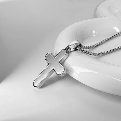 Stainless Steel Cross Necklace for Men & Women Polished & Matte Cross Pendant Unisex Religious Jewelry Gift Simple Christian Faith Jewelry