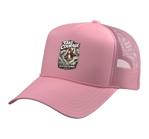Take Courage It is I. Don't Be Afraid Bible Verse Art Trucker Hat with Adjustable Mesh Back - color: Pink