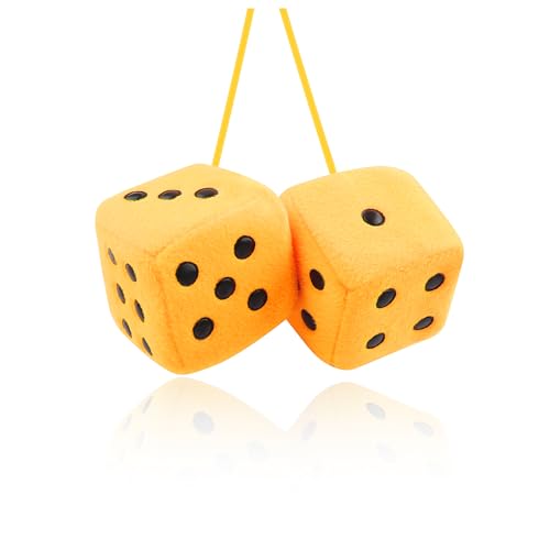 Stylish Fuzzy Dice for Car Hanging Ornament,Funny Plush Dice Rear View Mirror Accessories,Car Accessories Interior Cute Mirror Hanging Accessories (Yellow) - color: Yellow