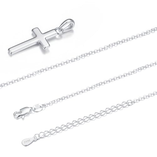 925 Sterling Silver Cross Necklace for Women - Dainty Simple Cross Pendant Necklace Religious Jewelry Gift for Women - size: 18+2 Inch