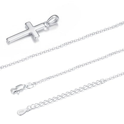 925 Sterling Silver Cross Necklace for Women - Dainty Simple Cross Pendant Necklace Religious Jewelry Gift for Women - size: 18+2 Inch