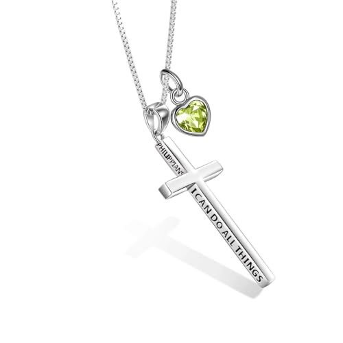 POPLYKE Cross Necklace 925 Sterling Silver Philippians 4:13 I Can Do All The Things Inspirational Necklace Gifts for Women Men 20+2'' - color: silver-08 August