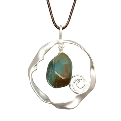 Leather Necklace for Women Long Boho Pendant Hippie Choker Necklace Bohemian Layered Leather Rope Wooden Jewelry Gifts - style: Turquoise Stone Necklace