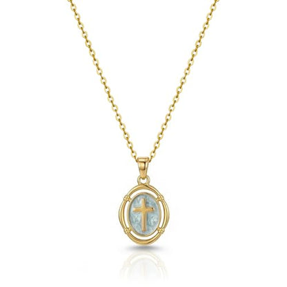 Bheop Cross Necklace for Women, 14K Gold Silver Enamel Pendant Necklace - color: Blue