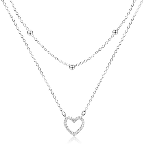 Layered Necklaces for Women | 14K Gold Plated Stackable Choker Necklace Set - Dainty Jewelry Gift - style: 2PCS-Silver heart layered necklaces