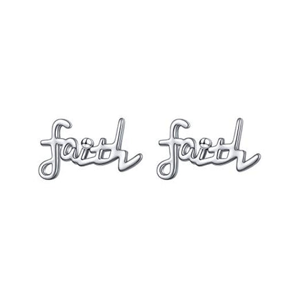 925 Sterling Silver Infinity Love of God Simple Dainty Faith Cross Dangle Earrings Religious Gift for Women - color: Faith Stud