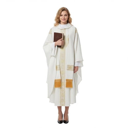 FAD-4U Church Catholic Priest Chasubles Vestments for Church Mass Vestments Robe with Stole - color: White