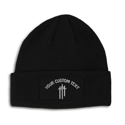 Speedy Pros Patch Beanie Crosses Jesus Faith God Christ Christian Skull Cap Hats for Men & Women Winter One Size - color: Black Personalized Text Here