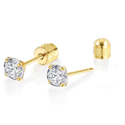 Titanium Earrings Push-in Threadless Flat Back Stud Earrings for Women Men, Cartilage Earring Hypoallergenic Cubic Zirconia Earrings Studs for Helix Tragus Piercing Jewelry - color: Gold-7mm