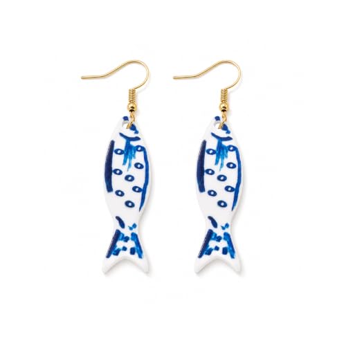 Fish Earrings For Women, Boho Colorful Acrylic Resin Tropical Sea Life Large Dangle Earring Hypoallergenic Summer Beach Vacation Statement Jewelry Gifts - color: Blue Little Fish