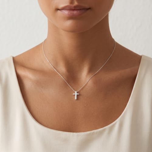 925 Sterling Silver Cross Necklace for Women,Silver Cross Chain Necklace - color: Silver-24
