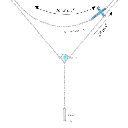 DAOCHONG S925 Sterling Silver Sideways Cross Choker Necklace 14+4 Inch - color: Silver-Created Turquoise Layer 1