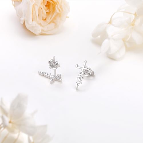 925 Sterling Silver Infinity Love of God Simple Dainty Faith Cross Dangle Earrings Religious Gift for Women - color: Faith Cross